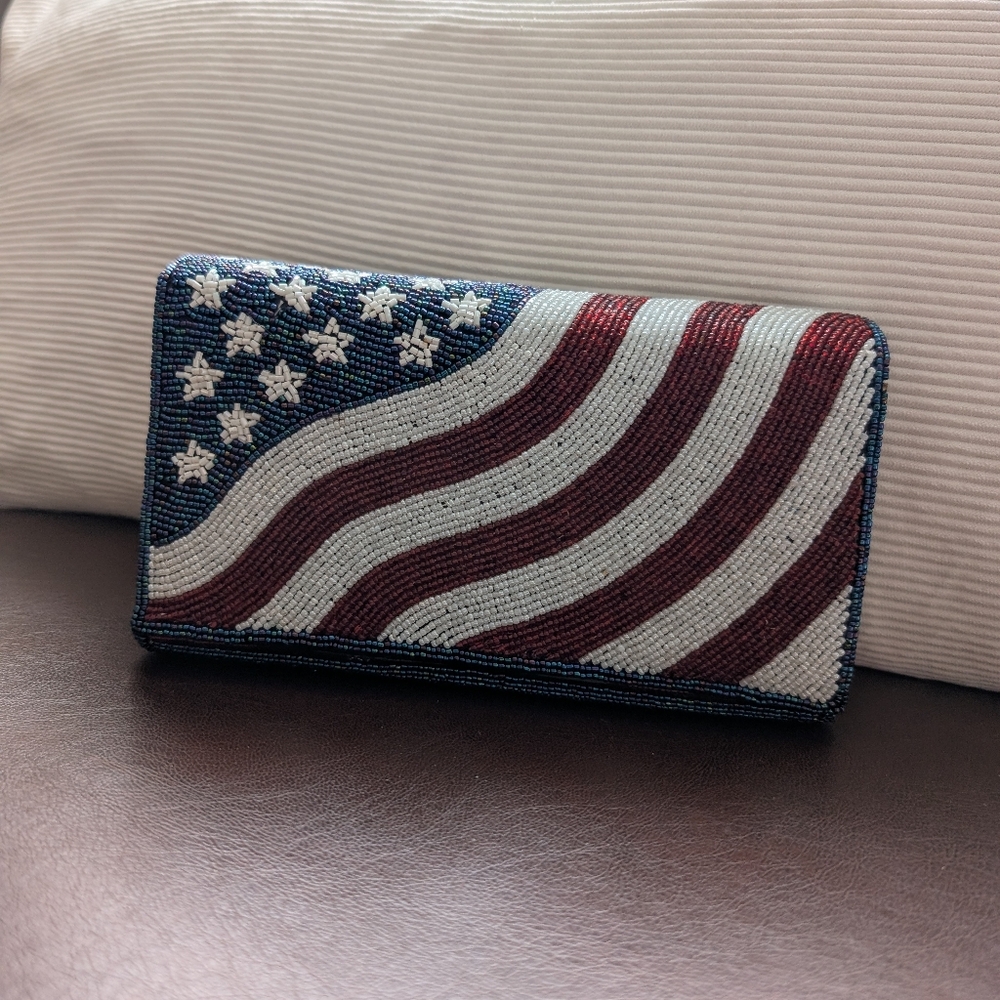 American Flag Beaded Clutch